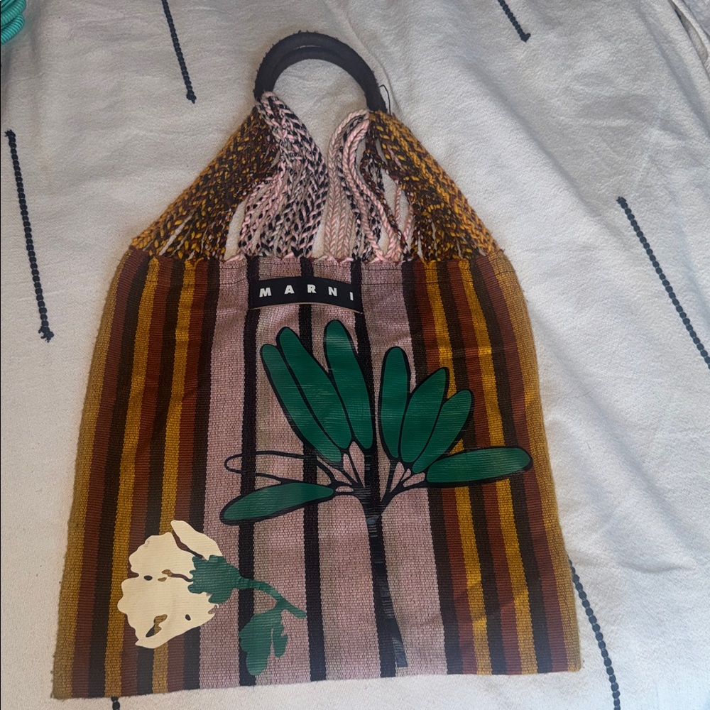 Marni Striped hammock tote bag